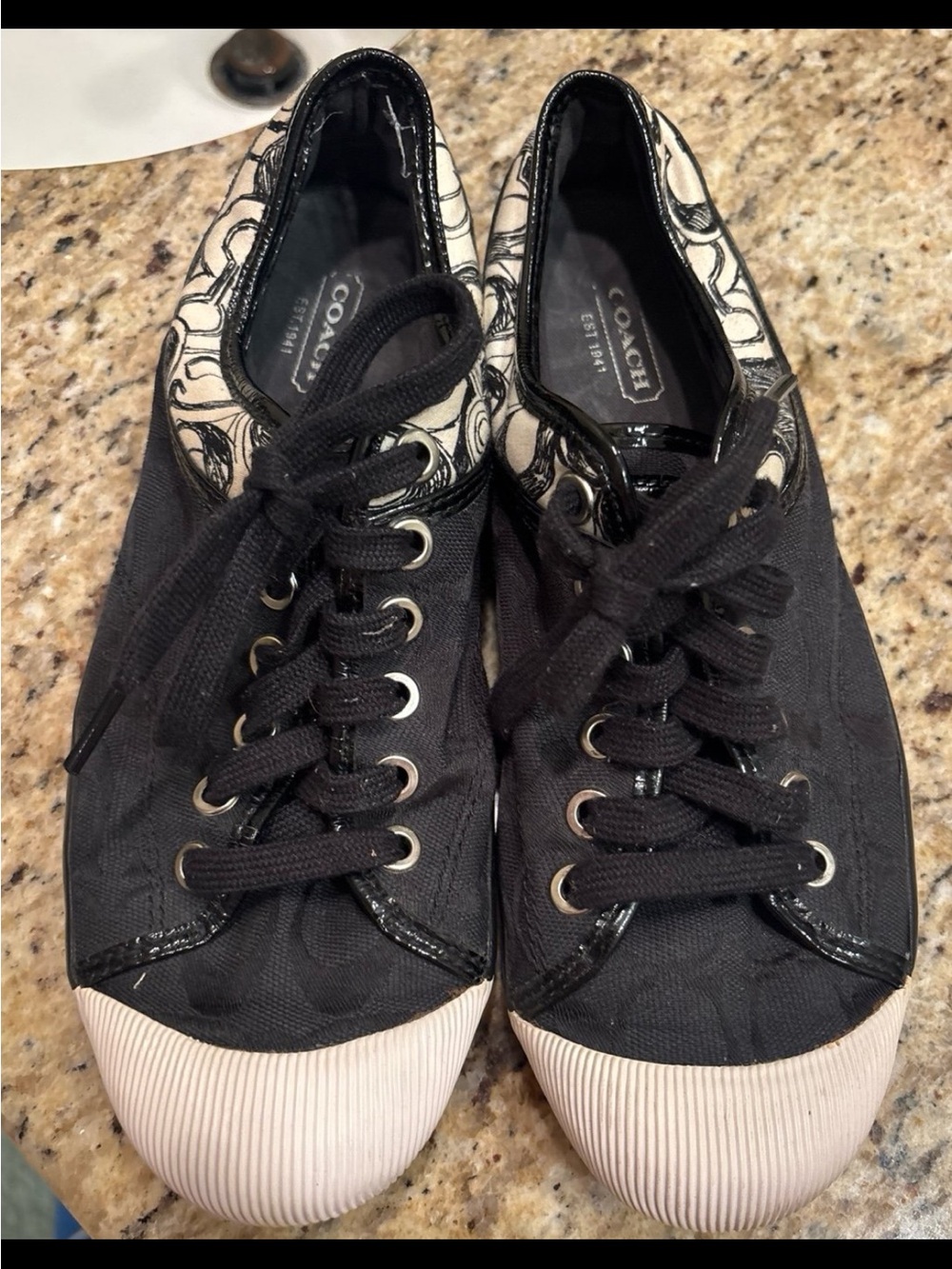 Coach Black Canvas Low-Top Sneakers with Cream Toe Caps